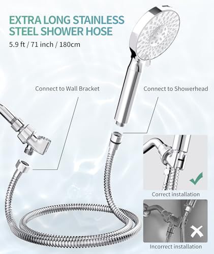 SR SUN RISE filtered shower head with handheld, high pressure 9 spray mode chrome shower head with filter, water softening filter beads for hard water - remove chlorine - reduce dry itching skin