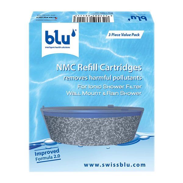 blu NMC Refill Cartridge for Wallmount/Rain Shower Blu Ionic Shower Filter - Nano Molecular Cluster Technology - Combo Pack (3 units Value Pack)