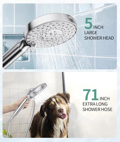 SR SUN RISE filtered shower head with handheld, high pressure 9 spray mode chrome shower head with filter, water softening filter beads for hard water - remove chlorine - reduce dry itching skin
