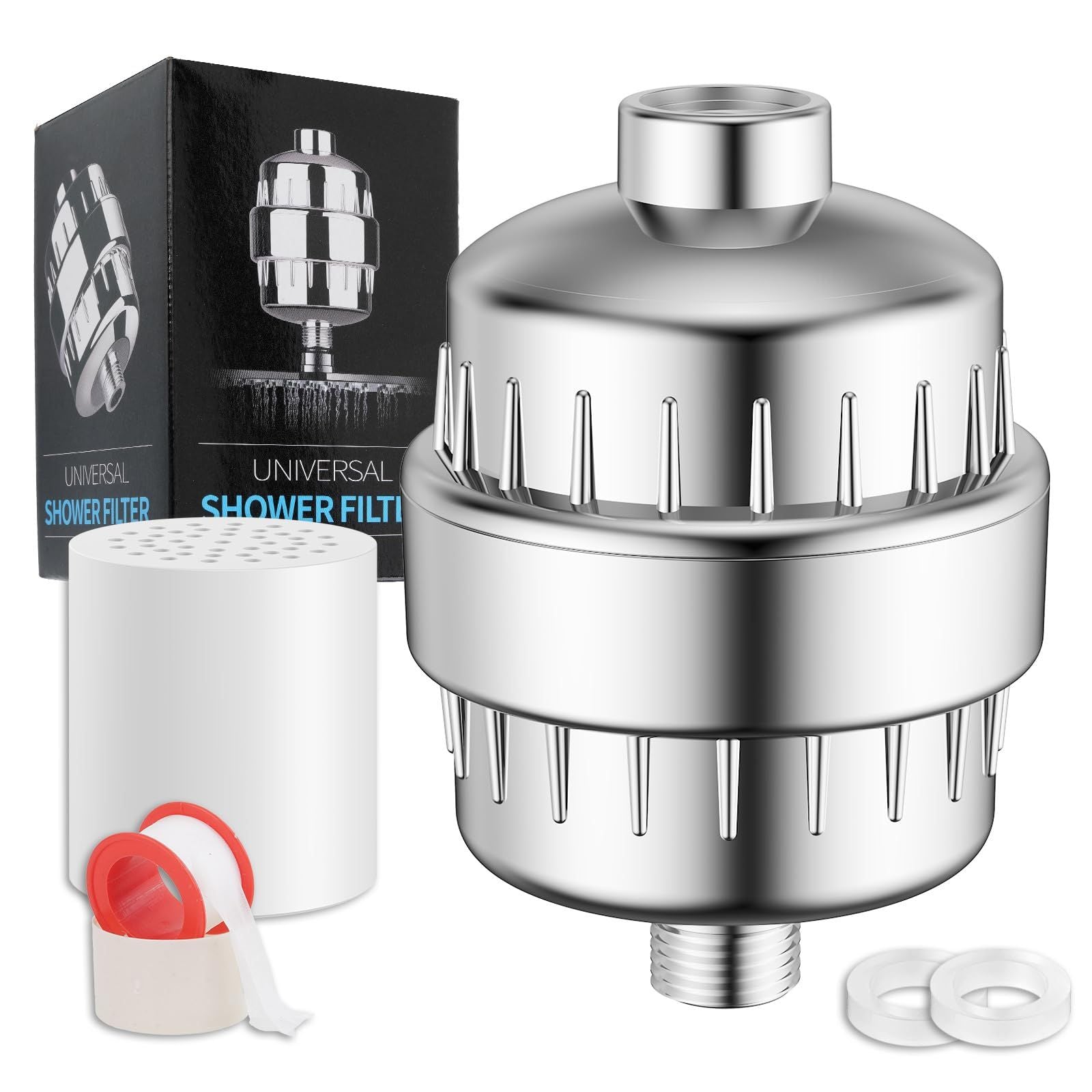 Shower Filter 25 Stage for Hard Water with 1 Replaceable Filter Cartridge for Removing Chlorine Fluoride, Polished Chrome