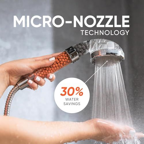CLOUDFOUR Filtered Shower Head, High Pressure 3 Modes Water Saving Ionic Shower Head Mineral Beads Removes Chlorine/Purifies Water Reduces Dry Skin/Hair Fall (Transparent 3 Spray Modes)