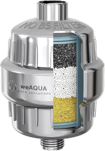 weAQUA Premium Heavy Duty Shower Filter – Advanced 99% Removal System for Hard Water, Chlorine, Fluoride & Heavy Metals – Universal Fit Shower Filter