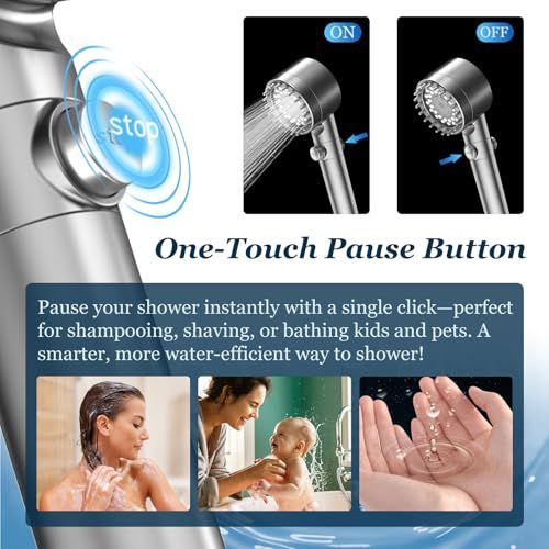 FEELSO High Pressure Shower Head with 4 Spray Modes, Showerhead with Filters and Upgraded Anti-clog Nozzles for Hard Water -Remove Chlorine, Reduce Dry Itchy Skin -ON/OFF Switch for Pet Bath